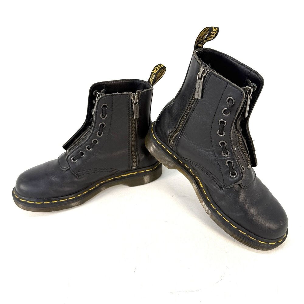 Dr. Martens 1460 Twin Zip 27629001 Women's Black Double Zip Leather Boots Size 6